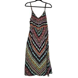 Merona Womens Maxi Dress L Multicolor Tribal Boho Sleeveless